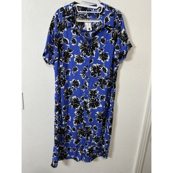 Lane Bryant Blue Floral Collared Button Down T Shirt Dress Size 10/12 - Picture 1 of 7